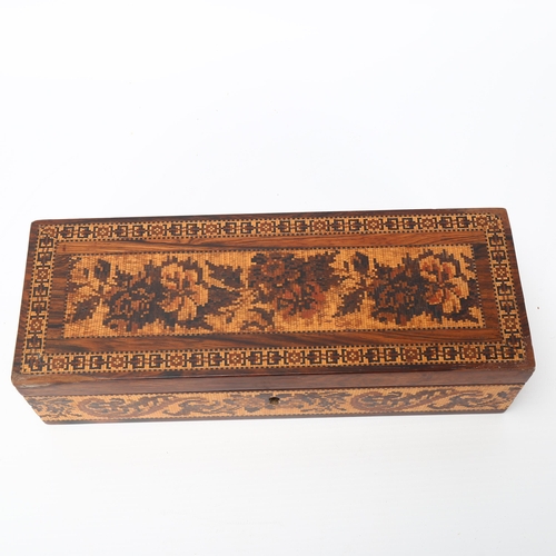 117 - Victorian Tunbridge Ware and rosewood box, with floral micro-mosaic lid and surround, 24cm x 9cm x 6... 