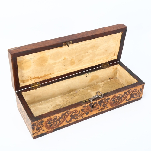 117 - Victorian Tunbridge Ware and rosewood box, with floral micro-mosaic lid and surround, 24cm x 9cm x 6... 