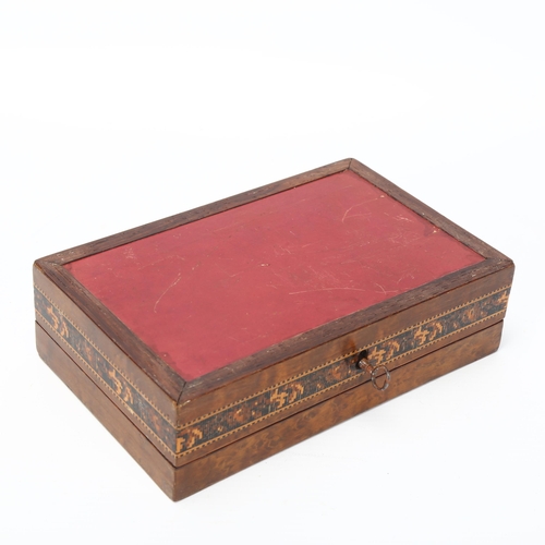 118 - Victorian Tunbridge Ware and walnut jewel box, with floral micro-mosaic lid, 18cm x 11cm x 5cm, orig... 