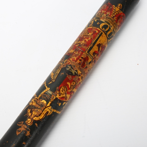 120 - A William IV policeman's truncheon, painted and gilded armorial crest, length 50cm