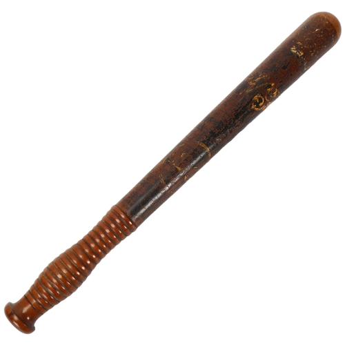 121 - Victorian policeman's truncheon with painted and gilded decoration, length 42cm