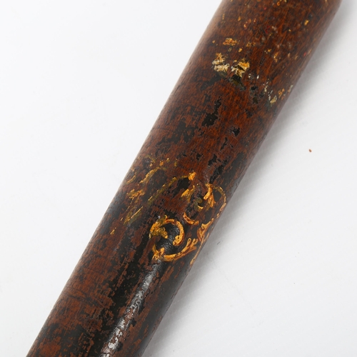 121 - Victorian policeman's truncheon with painted and gilded decoration, length 42cm