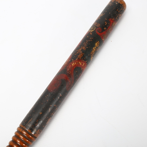 122 - Victorian policeman's truncheon, painted and gilded armorial crest, length 45cm