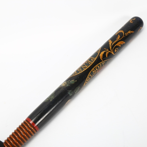 123 - George V policeman's truncheon, painted and gilded armorial crest, length 45cm