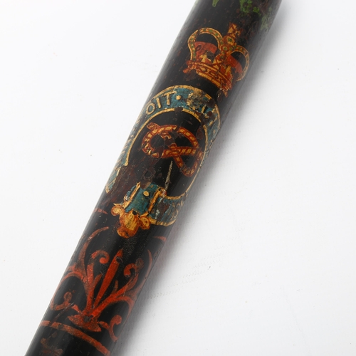 124 - 19th century policeman's truncheon, painted and gilded armorial crest, length 42cm