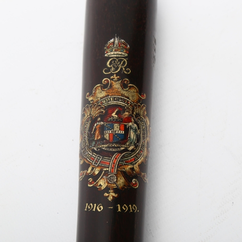 125 - George V lignum vitae policeman's truncheon, transfer armorial crest dated 1916 - 1919, length 38cm