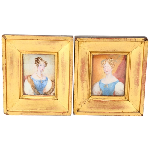 131 - A pair of 19th century miniature portraits of young women, watercolour on ivory, unsigned, 9cm x 6.5... 