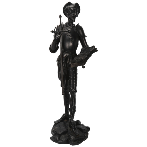 136 - J Gautier, sculpture of Don Quixote, black painted cast-iron, signed on base, height 74cm