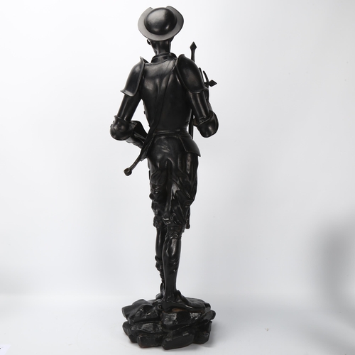 136 - J Gautier, sculpture of Don Quixote, black painted cast-iron, signed on base, height 74cm