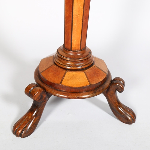 138 - A Regency circular wine table, inlaid rosewood and satinwood with hexagonal centre column and carved... 