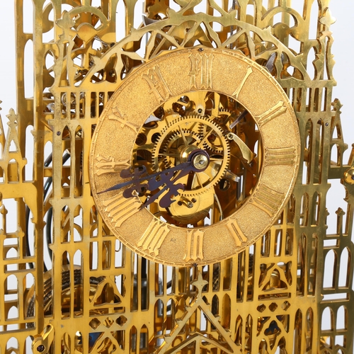 141 - A fine and impressive English brass Westminster Abbey skeleton clock, in the manner of Evans Of Hand... 