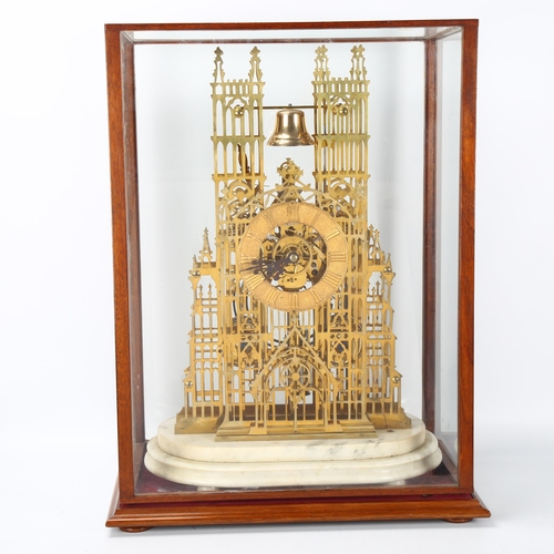 141 - A fine and impressive English brass Westminster Abbey skeleton clock, in the manner of Evans Of Hand... 