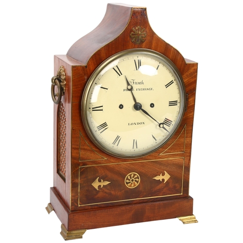 145 - A 19th century mahogany bracket clock, by French, Royal Exchange London, brass inlaid mahogany case ... 