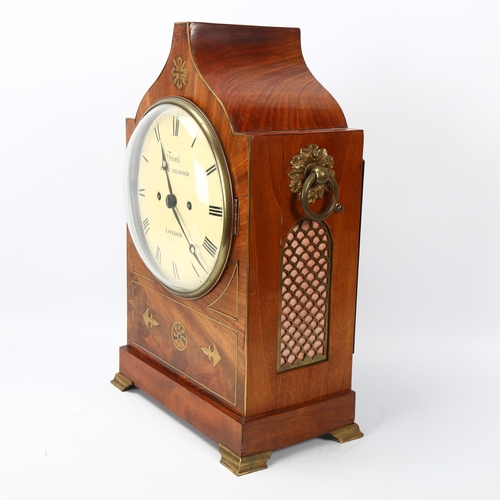 145 - A 19th century mahogany bracket clock, by French, Royal Exchange London, brass inlaid mahogany case ... 