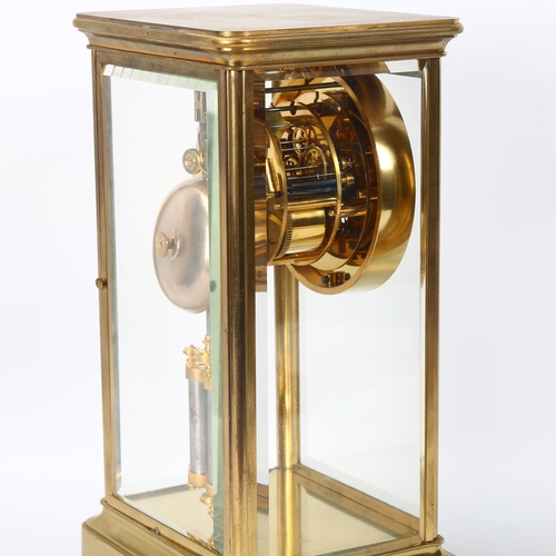 147 - A 19th century French gilt-brass 4-glass regulator clock, enamel dial, movement striking on a bell, ... 