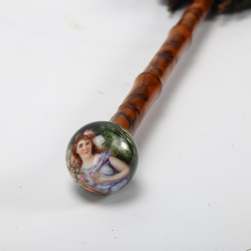 169 - Late 19th century parasol, with hand painted porcelain handle depicting a girl with flowers