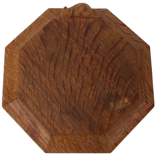 171 - ROBERT MOUSEMAN THOMPSON - octagonal oak cheeseboard with carved mouse edge, 19cm across