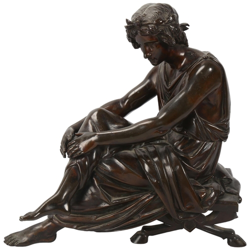 173 - 19th century French bronze sculpture of Sappho (Greek poetess), unsigned, height 30cm, length approx... 