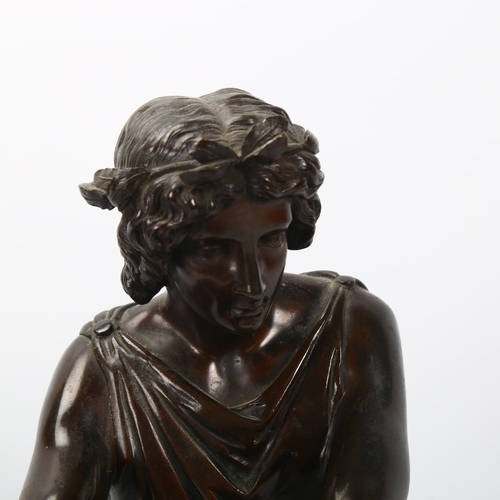 173 - 19th century French bronze sculpture of Sappho (Greek poetess), unsigned, height 30cm, length approx... 