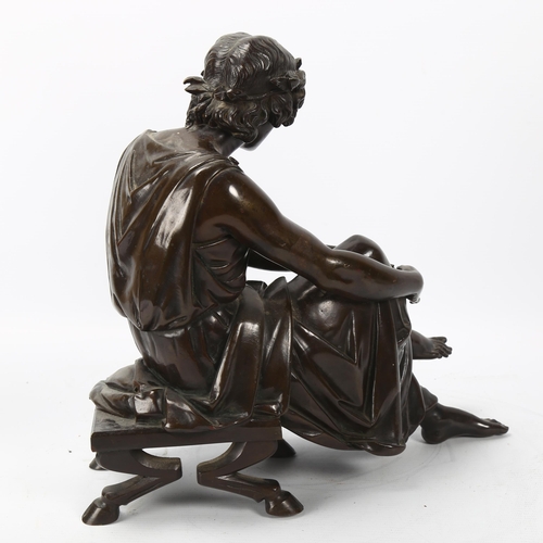 173 - 19th century French bronze sculpture of Sappho (Greek poetess), unsigned, height 30cm, length approx... 