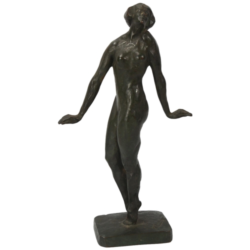 177 - Fernand Larapidie (born 1885), standing nude, patinated bronze sculpture, signed on base, height 26c... 