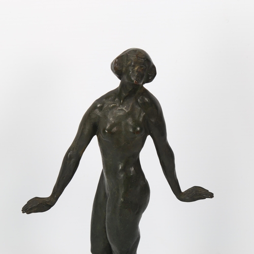 177 - Fernand Larapidie (born 1885), standing nude, patinated bronze sculpture, signed on base, height 26c... 