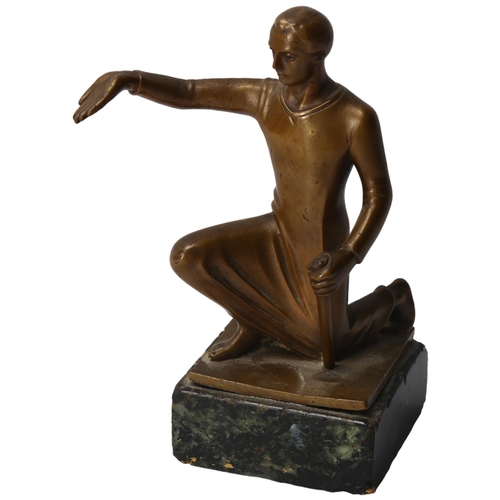 178 - W Konig, Art Deco bronze kneeling figure, signed on base, on marble plinth, height 16cm