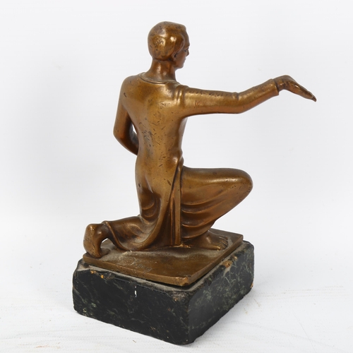 178 - W Konig, Art Deco bronze kneeling figure, signed on base, on marble plinth, height 16cm