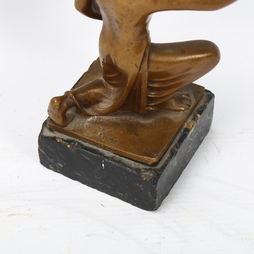 178 - W Konig, Art Deco bronze kneeling figure, signed on base, on marble plinth, height 16cm