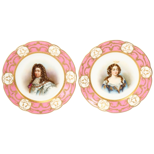 180 - Pair of Sevres porcelain cabinet plates, with hand painted portraits signed Delacroix, Chateau De Ve... 