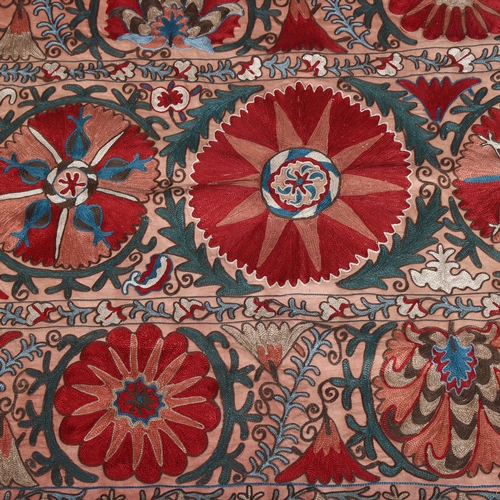 187 - An Uzbek crewel embroidered panel, 160cm x 98cm