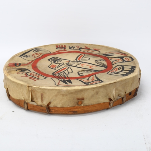 194 - Native American North West coast rawhide hand drum, decorated with mythical figures, early to mid-20... 