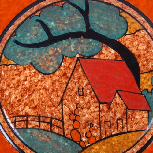 197 - Clarice Cliff Bizarre Red Roofs, Cafe Au Lait plate, c.1932, diameter 18cm