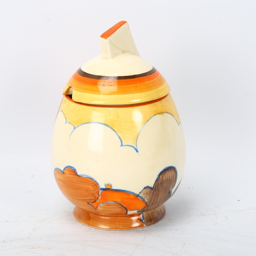 200 - Clarice Cliff Fantasque Bizarre Orange Autumn preserve pot and cover, 1931, height 12.5cm