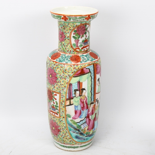 212 - 19th century Chinese Canton famille rose porcelain vase, hand painted and gilded interior scene pane... 