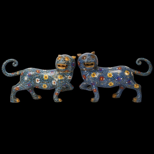 220 - A pair of Chinese cloisonne enamel dogs of fo, length 41cm