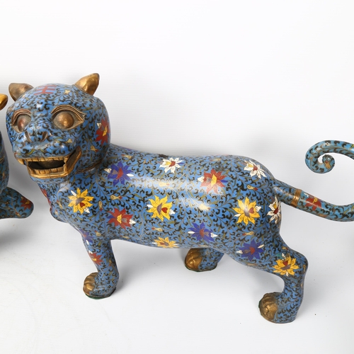 220 - A pair of Chinese cloisonne enamel dogs of fo, length 41cm