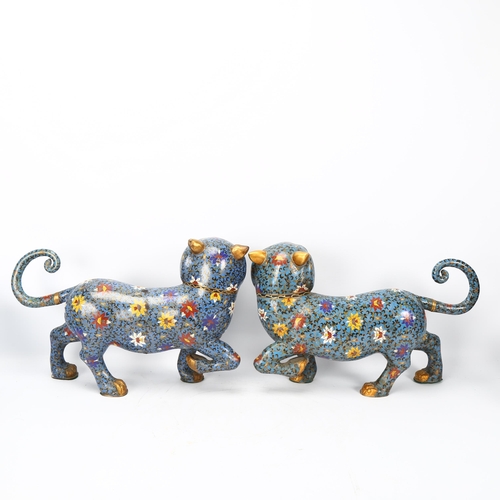 220 - A pair of Chinese cloisonne enamel dogs of fo, length 41cm