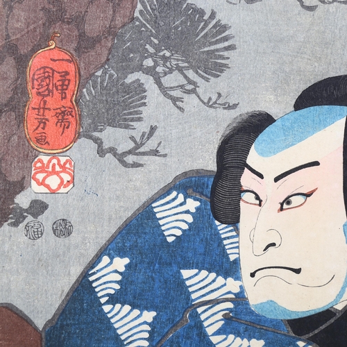 223 - Utagawa Kuniyoshi, portrait of a Samurai, colour woodblock print, image 34cm x 24cm, mounted