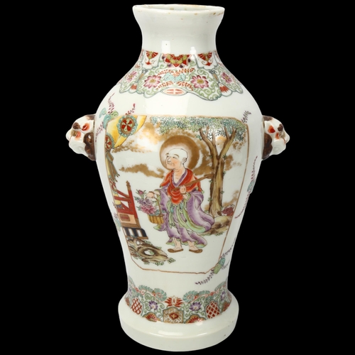 226 - A Chinese white glaze porcelain vase, probably late 19th century, with hand painted figure, bands of... 