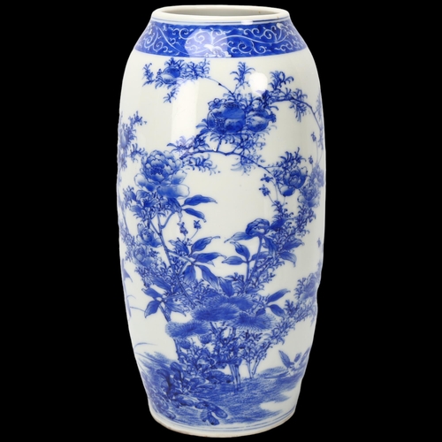 227 - A Japanese blue and white porcelain vase, Meiji Period circa 1900, hand painted blossom trees with 1... 