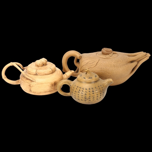 230 - 3 Chinese terracotta teapots, largest length 22cm (3)