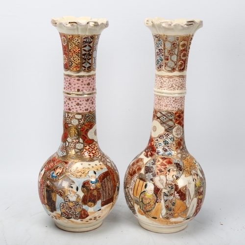 240 - A pair of Japanese gilded porcelain narrow-neck vase, height 30cm, a Chinese porcelain narrow-neck v... 