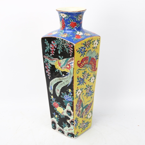 265 - A Chinese porcelain square-section tapered vase, with painted decoration, height 37cm