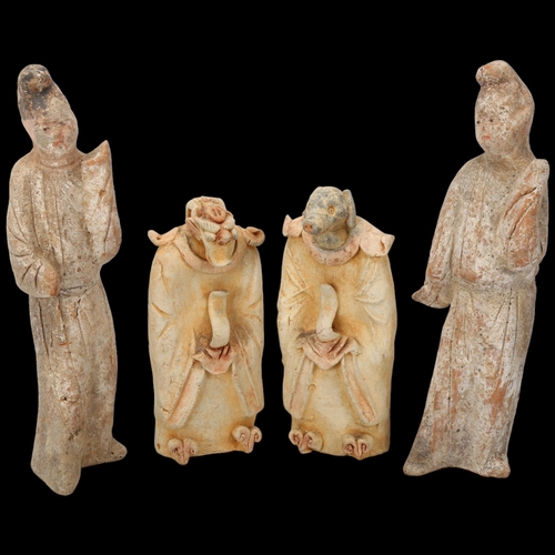 273 - A group of Chinese terracotta figures and mythical beasts, largest height 18cm (4)