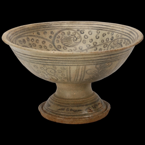 274 - A Chinese Provincial pottery stemmed bowl, with painted decoration, diameter 21cm