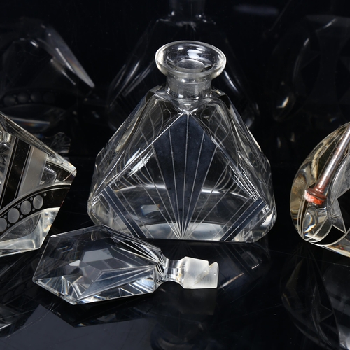 278 - 4 Art Deco glass perfume/atomiser scent bottles, with abstract black designs, largest bottle and sto... 