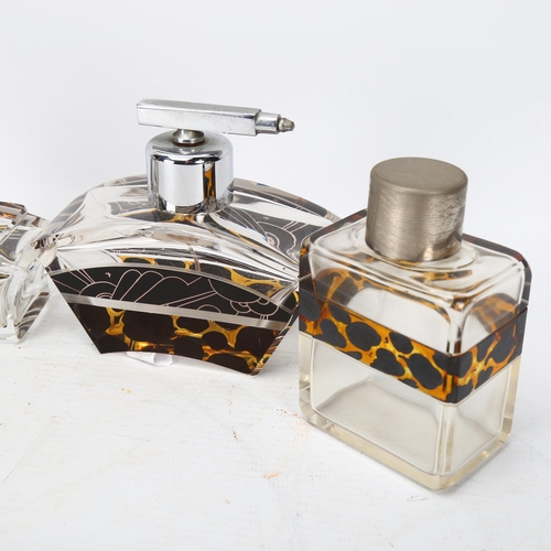 279 - 4 Art Deco glass perfume bottles, with abstract amber and black geometric bands, including pair with... 