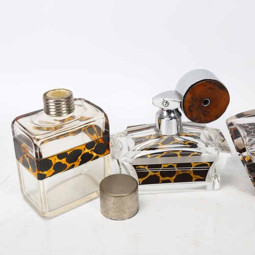 279 - 4 Art Deco glass perfume bottles, with abstract amber and black geometric bands, including pair with... 