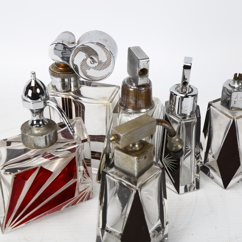 280 - A group of 6 Art Deco glass atomiser perfume bottles, with abstract designs attributed to Karl Palda... 